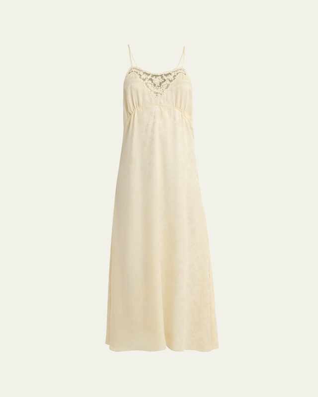 Organic Silk Roses Jacquard Maxi Slip Dress